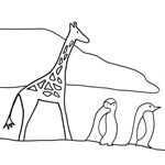 coloriage Rafi la girafe manchots